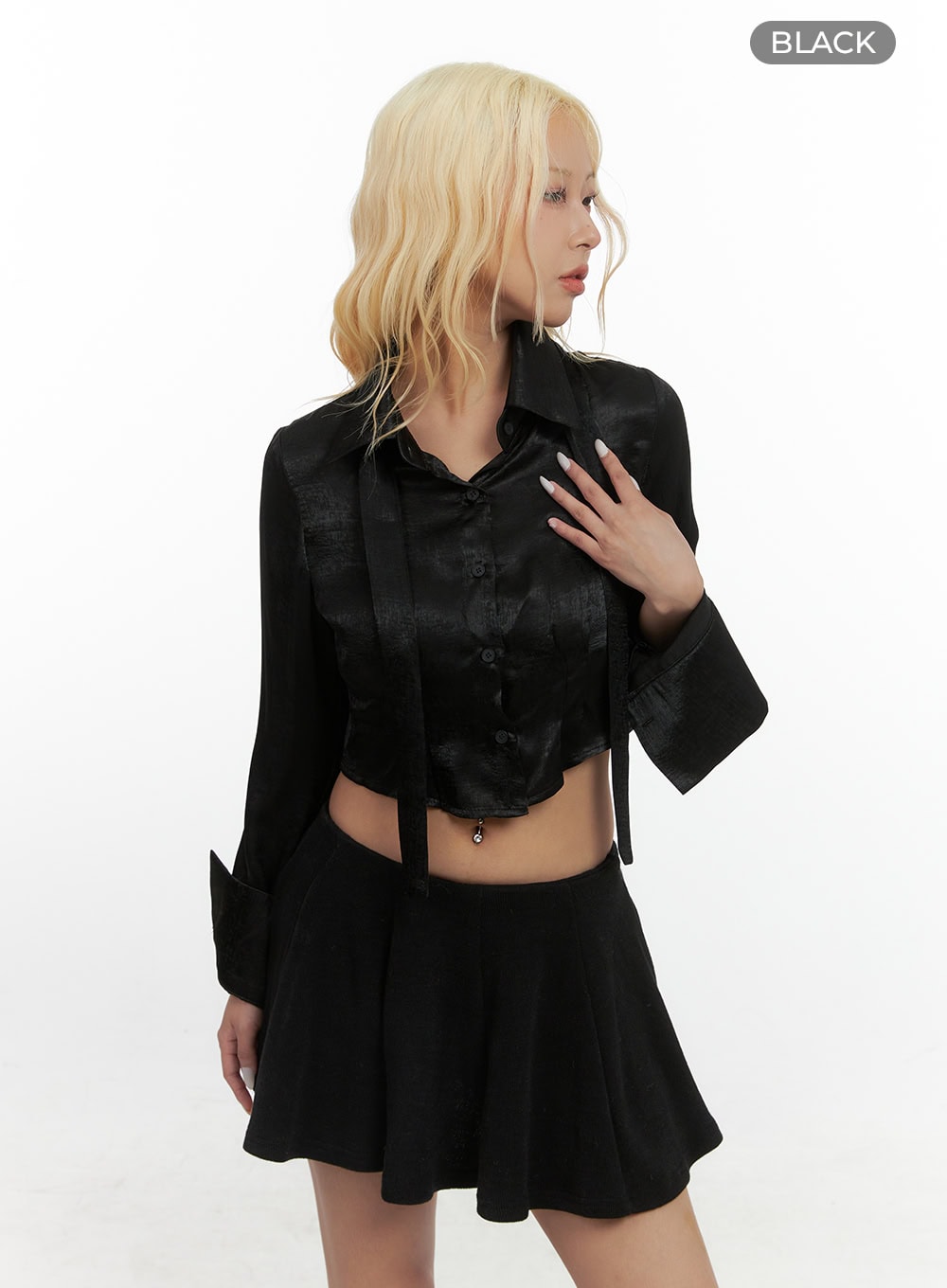 Chic Pintuck Buttoned Crop Shirt CS425