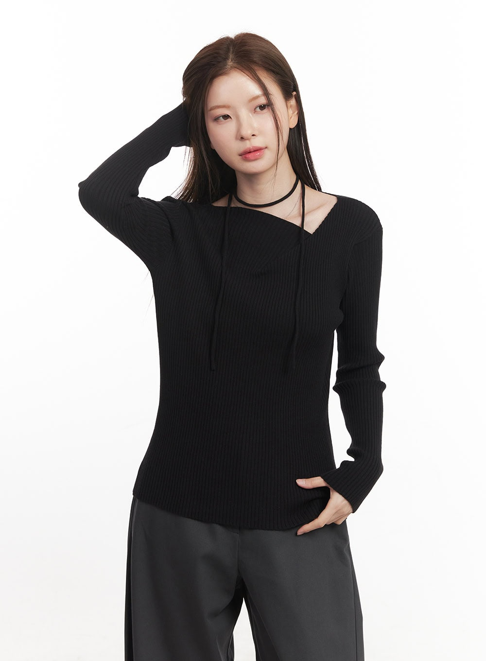 Asymmetric Ribbed Slim-Fit Sweater CA502