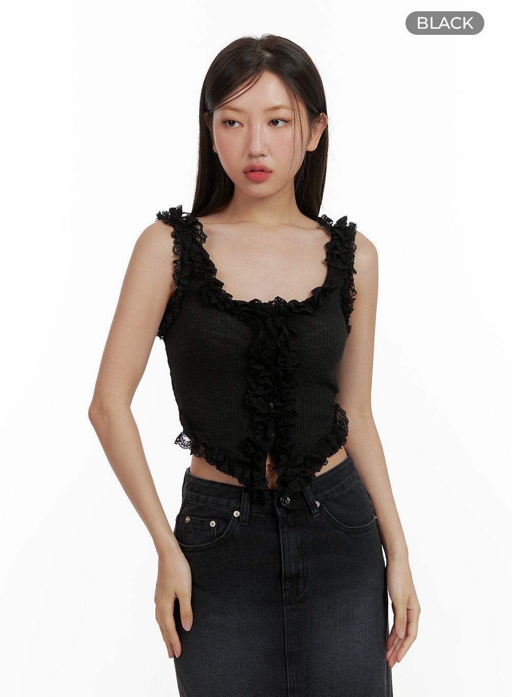 Lace Ruffle Hem Sleeveless Top CU405