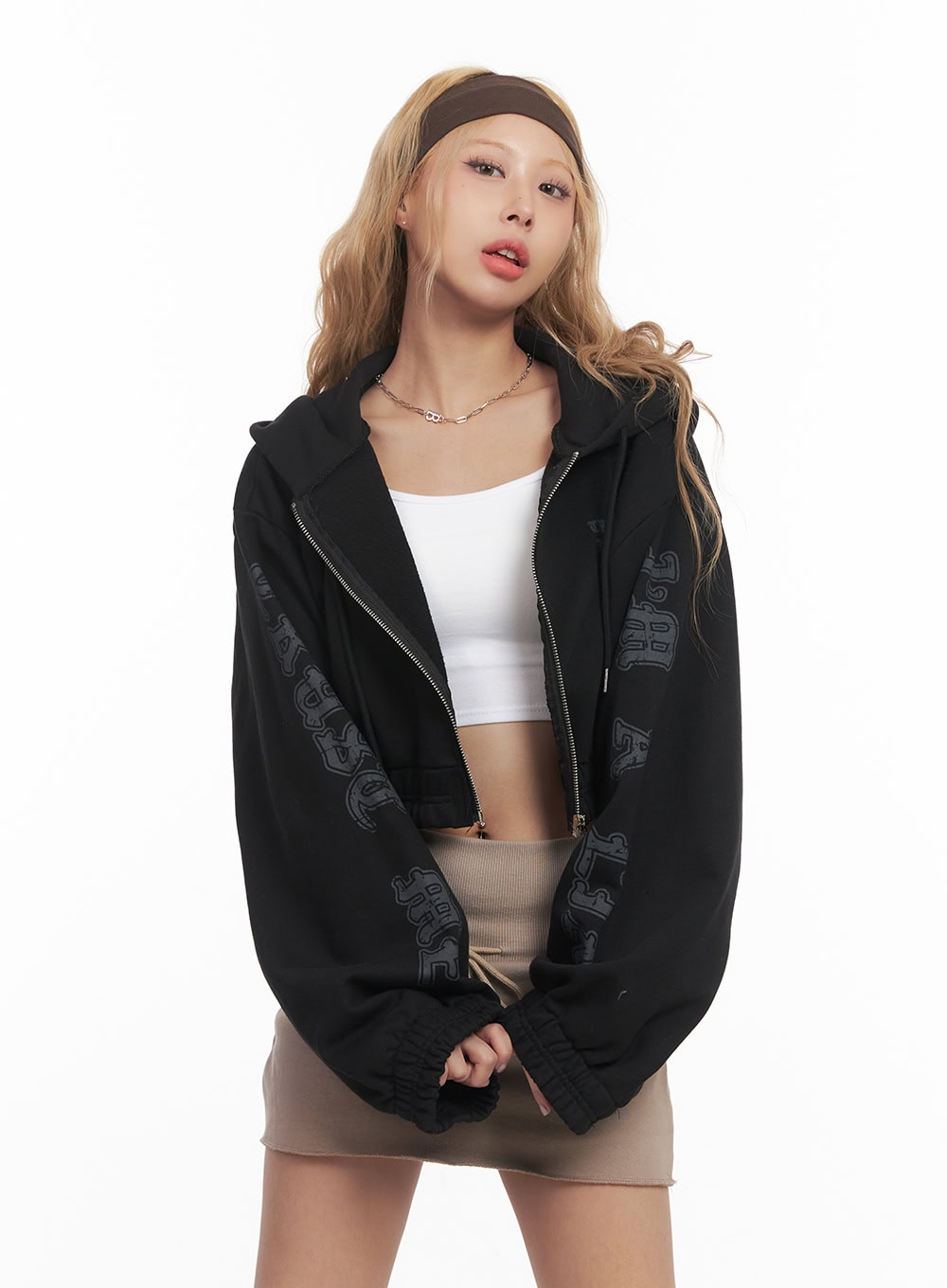 Graphic Zip-Up Hooded Crop Jacket CM505