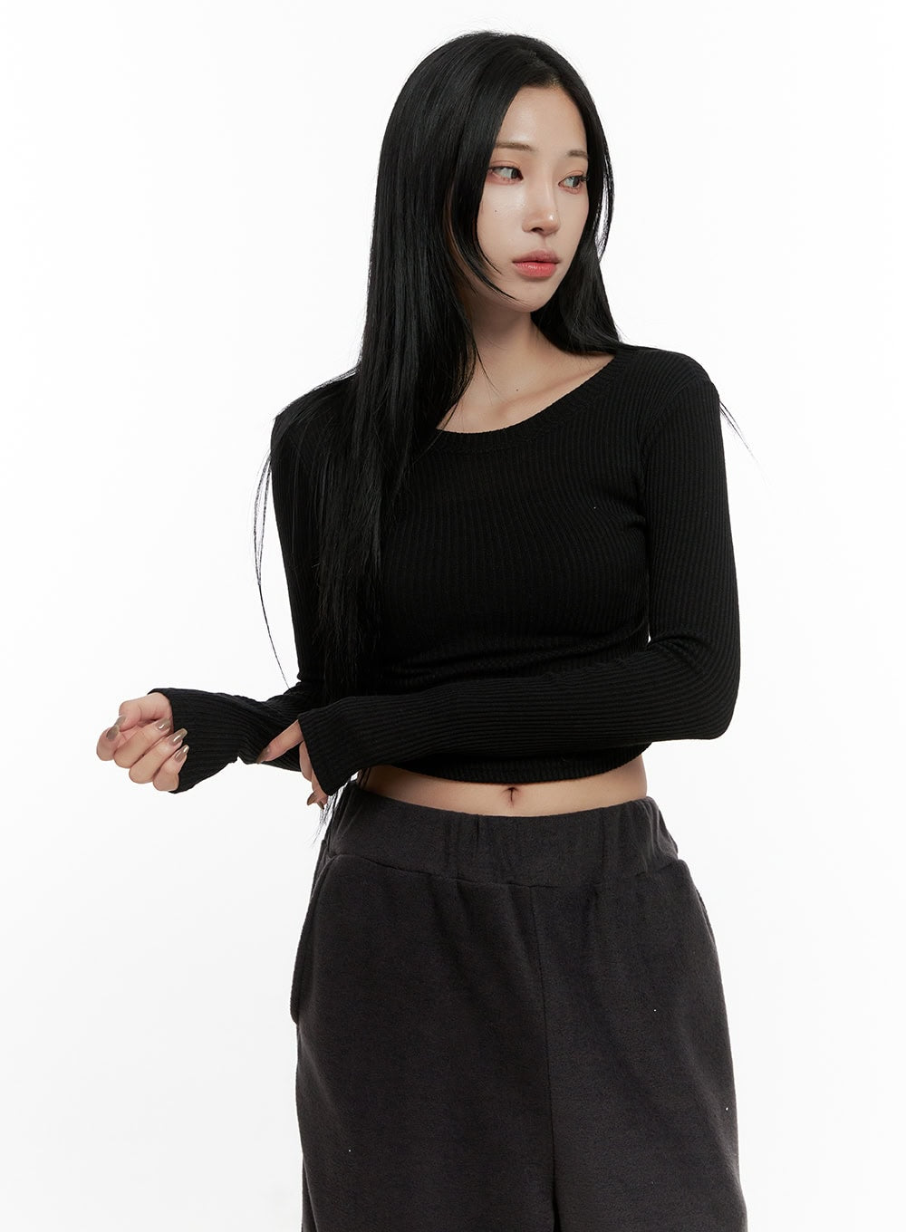 Long Sleeve Round Neck Crop Top CN408