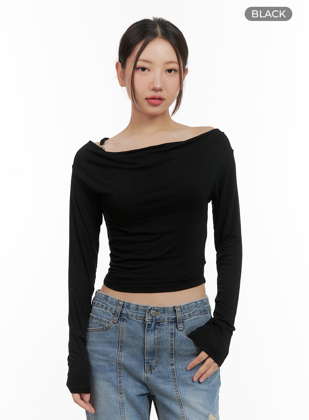 Buckle Shirred Off Shoulder Long Sleeve CG423