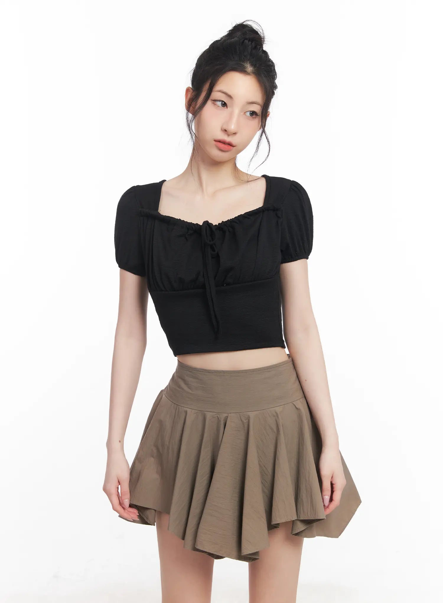 Puff Sleeve Square Neck Crop Top CU510