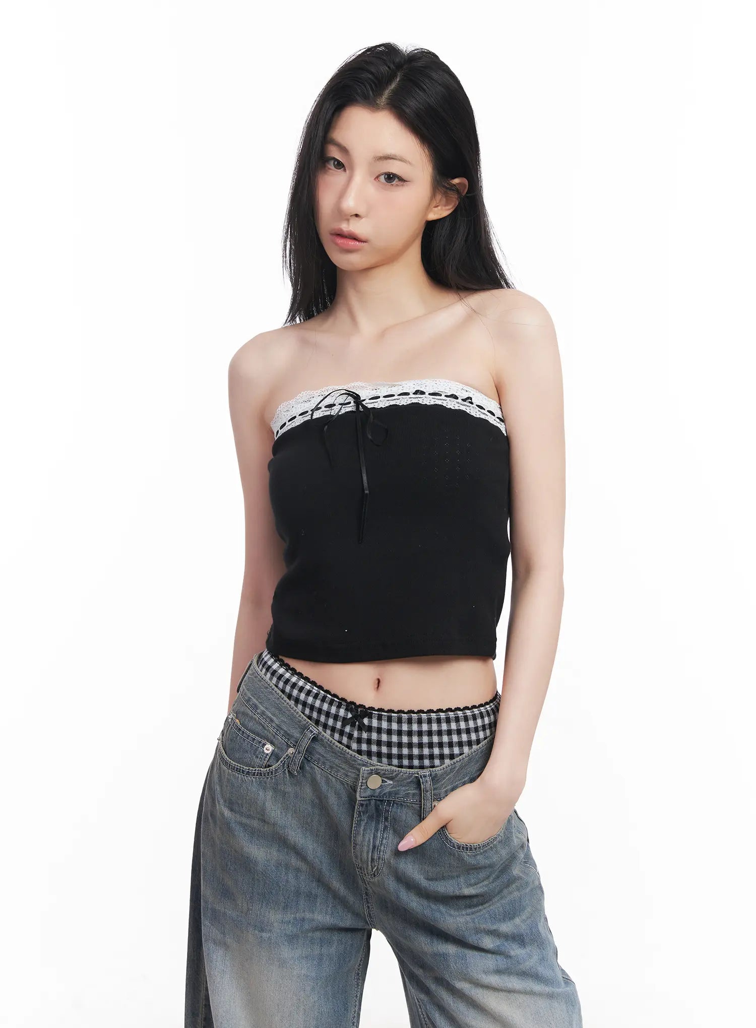 Lace Ribbon Tube Top CU510