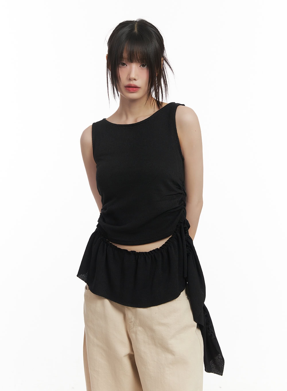 Ruffle Shirred Asymmetric Tank Top CF519