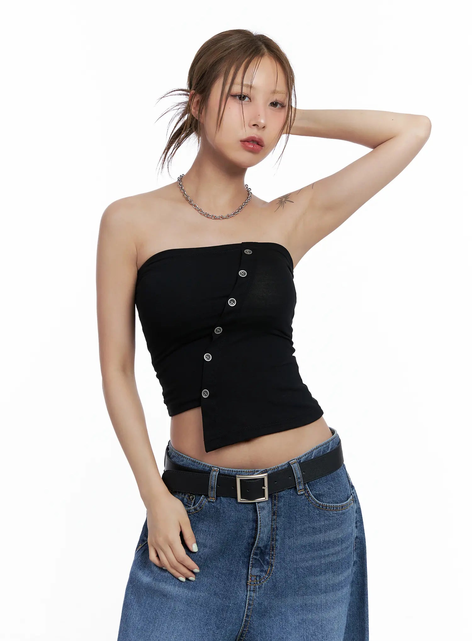 Asymmetric Button Tube Top CL510