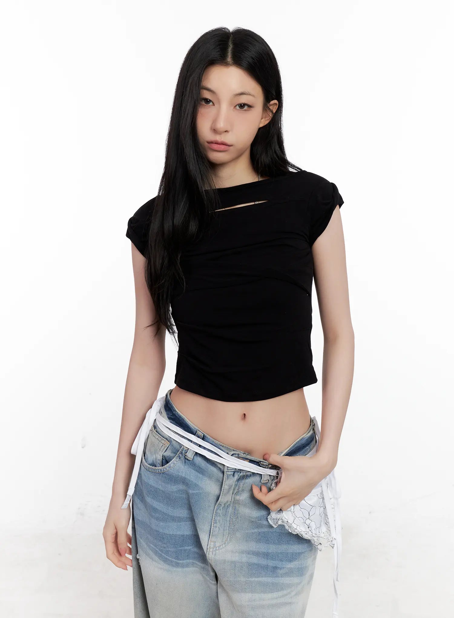 Shirred Cut-Out Crop Top CL501
