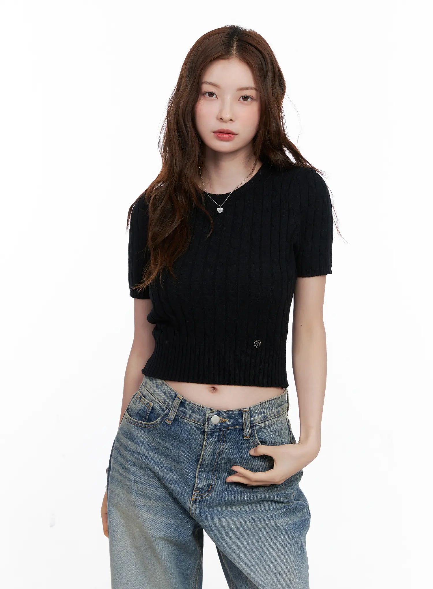 Cable Knit Short Sleeve Sweater CG521