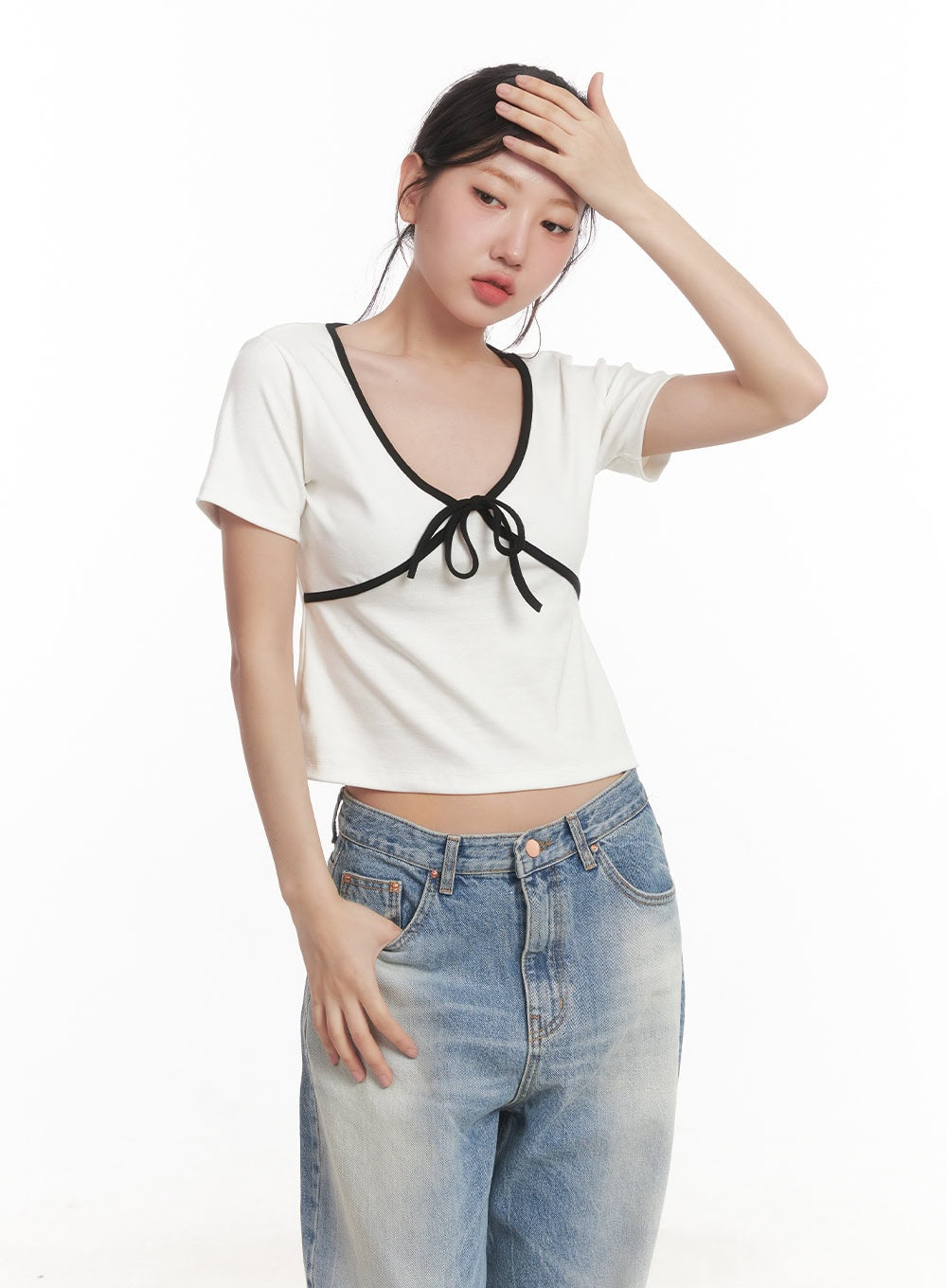 Ribbon V-Neck Crop Top CA530