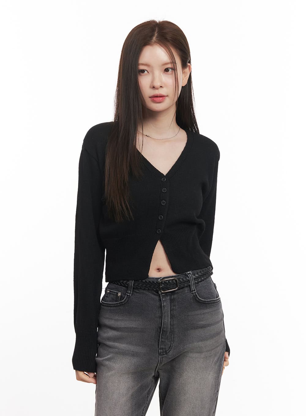 Buttoned V-Neck Cropped Cardigan CA502