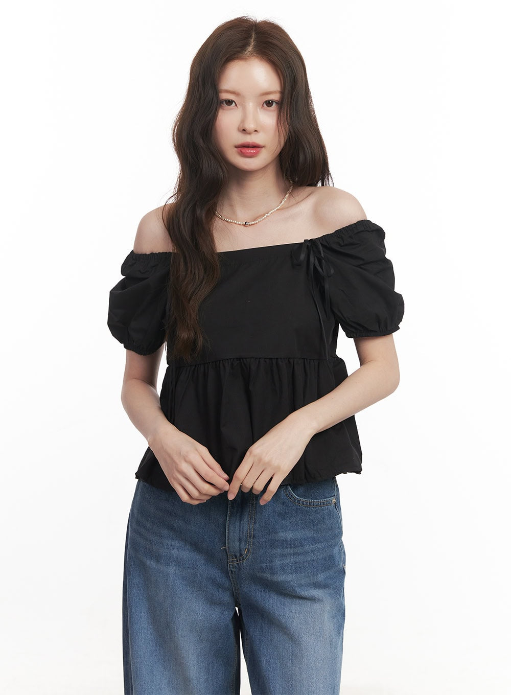 Lovely Ribbon Puff-Sleeve Blouse Top CA501