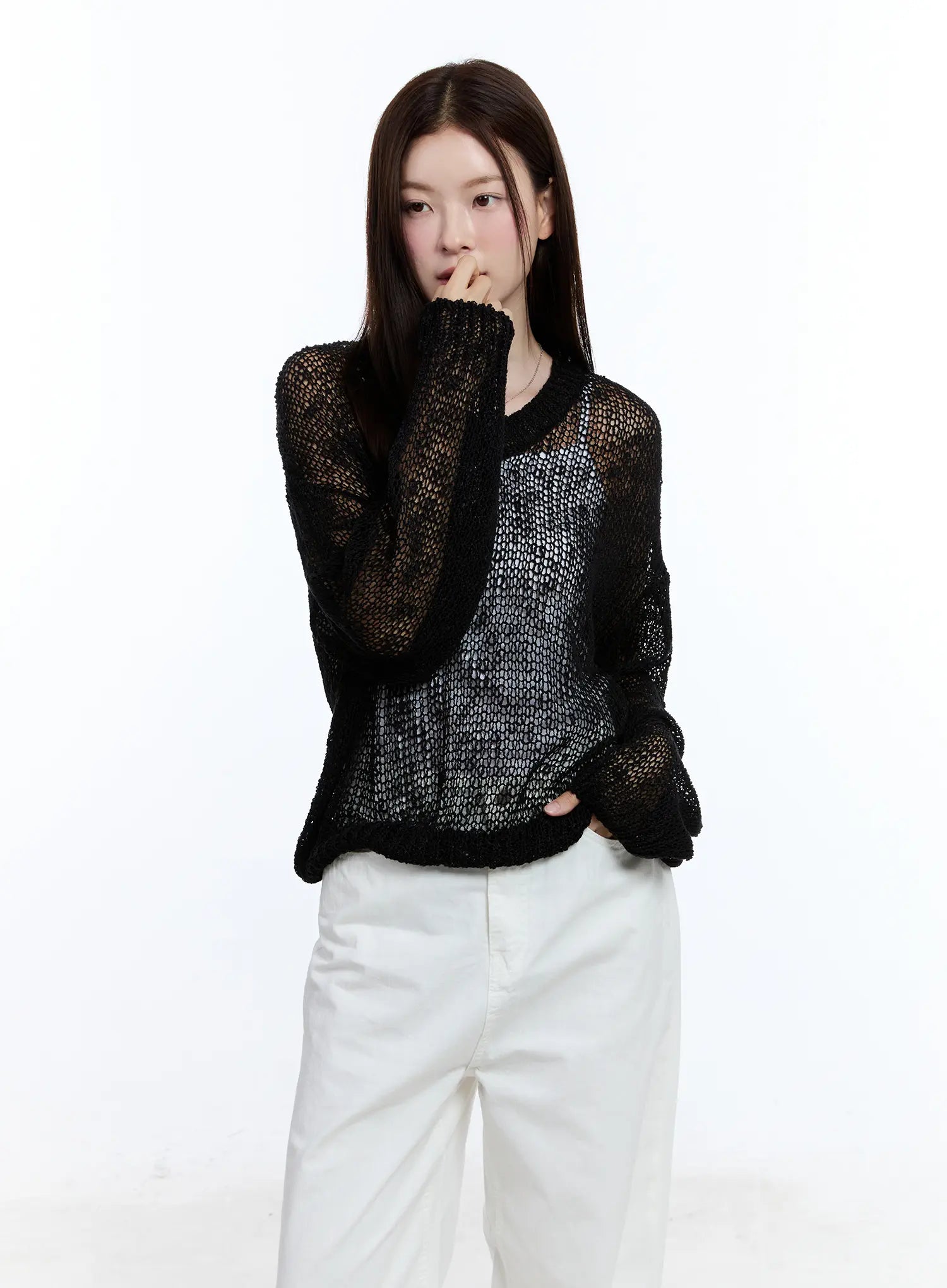 Sheer V-Neck Sweater CU513