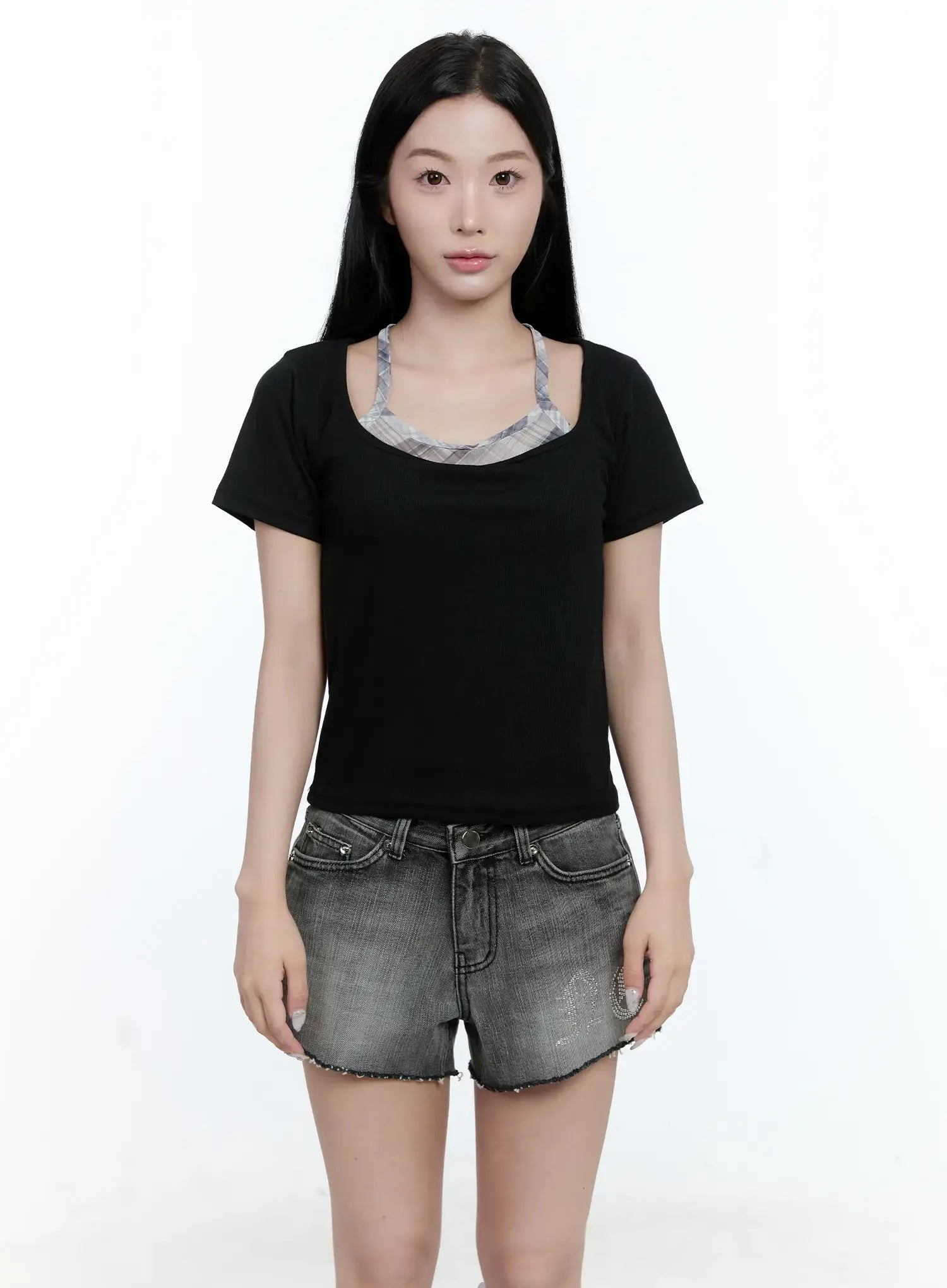 Layered Plaid Halter Top CG501