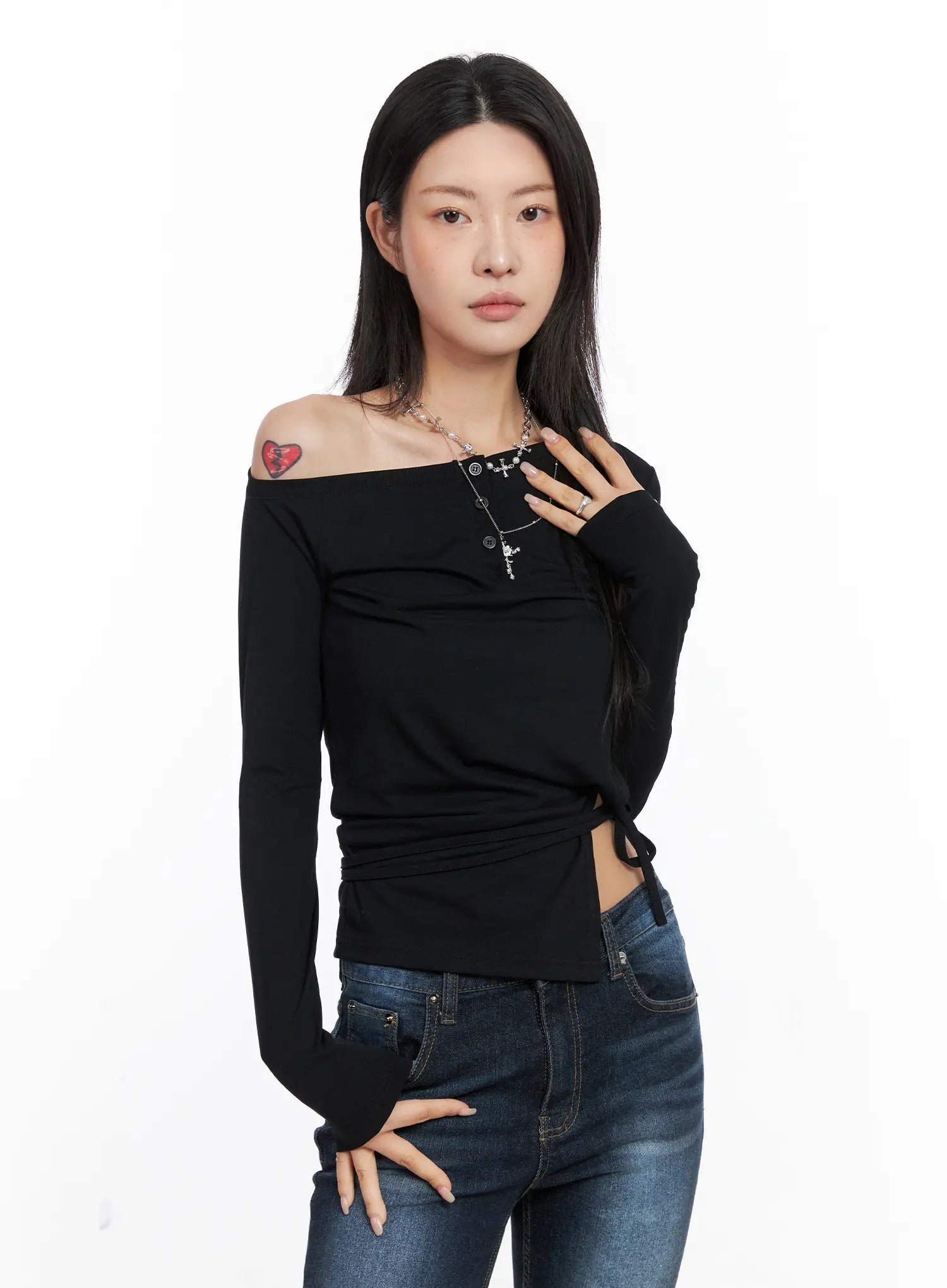 Asymmetric Slit Wrap Long Sleeve Top CO507