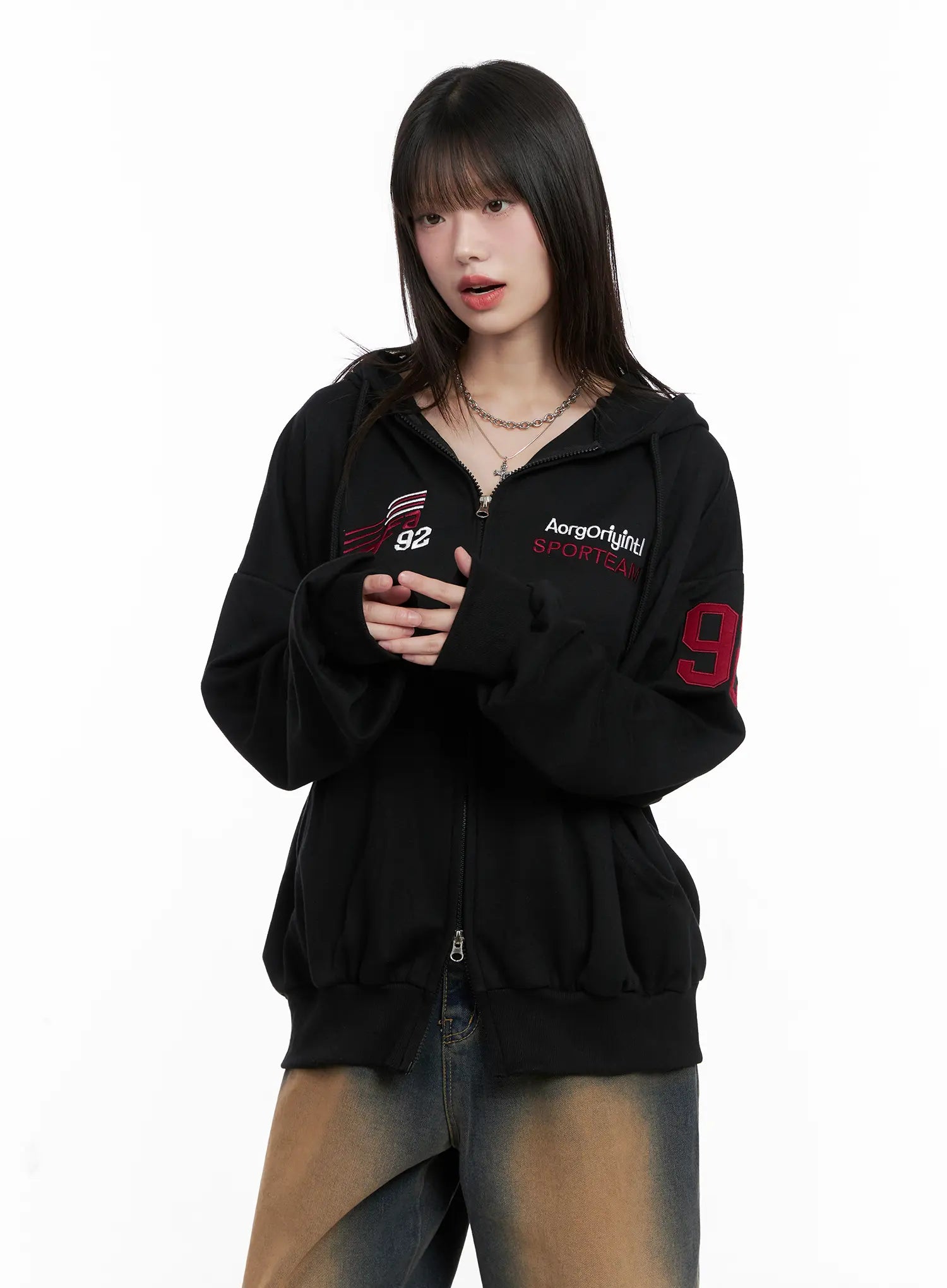 Oversized Graphic Zip-Up Hoodie CG519