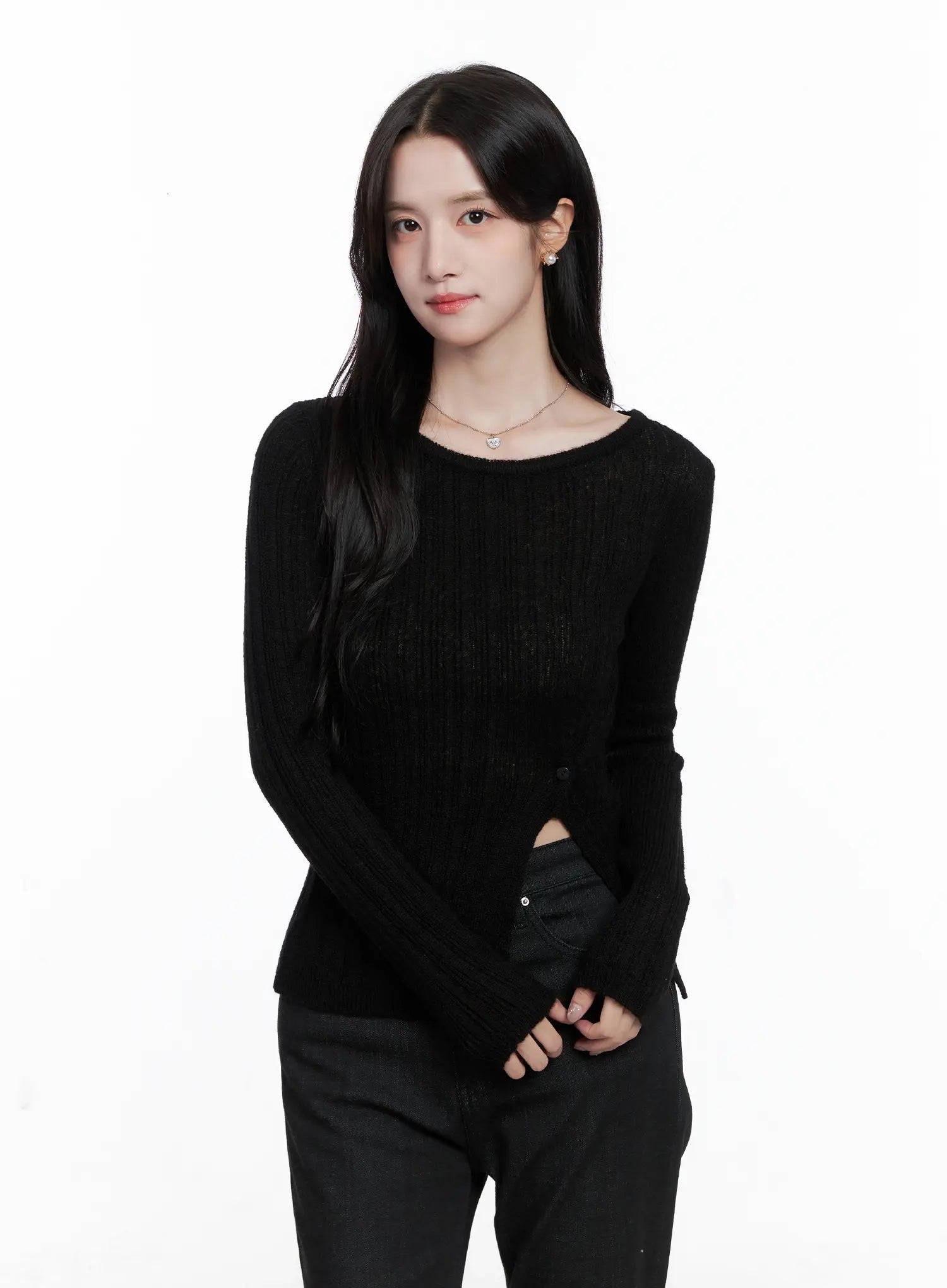 Side Cut Slim Long Sleeve top CS523