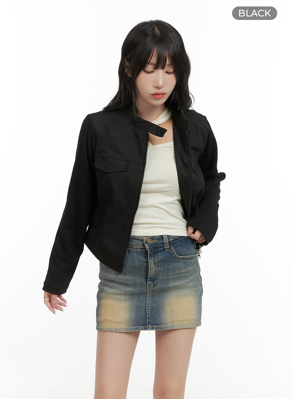 Pocket Zip-Up Solid Jacket CG421