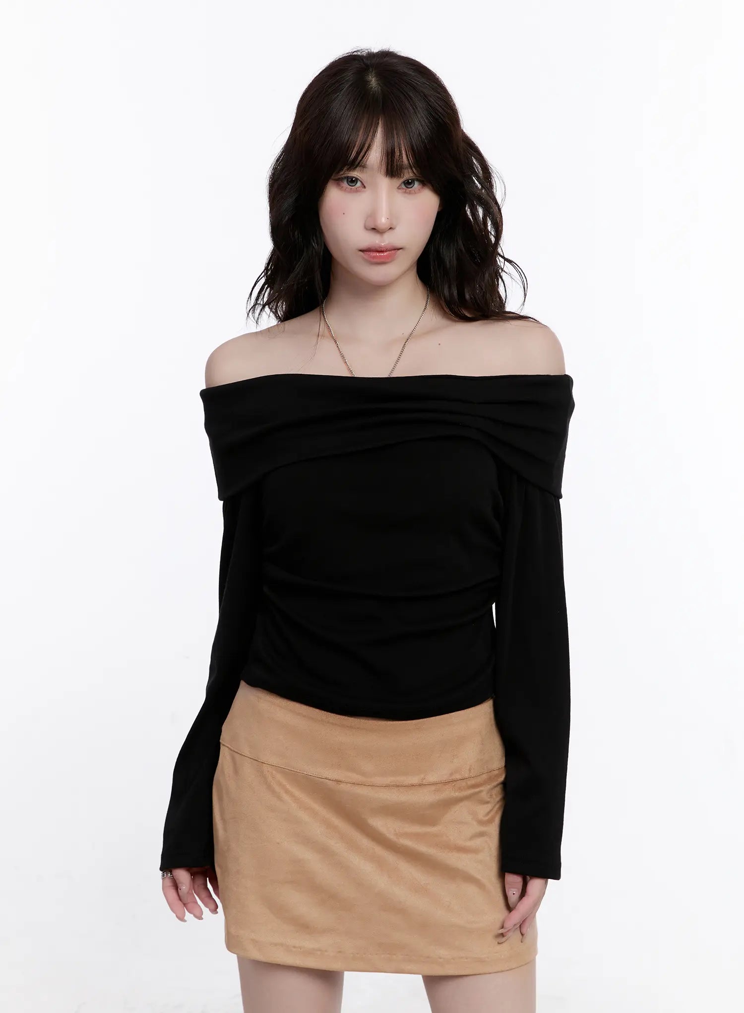 Shirred Off-Shoulder Long Sleeve Top CO501