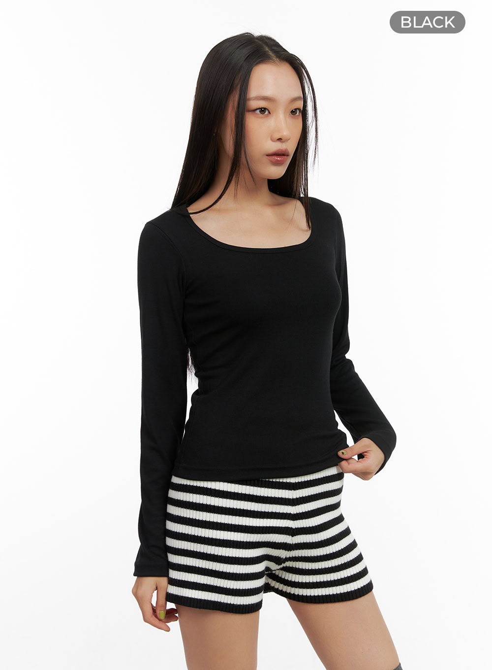 Solid Square-Neck Long-Sleeve Top CO424