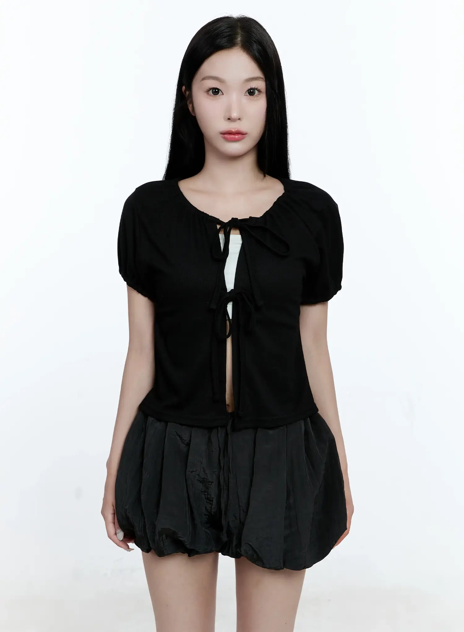 Ribbon Puff-Sleeve Cardigan CG511