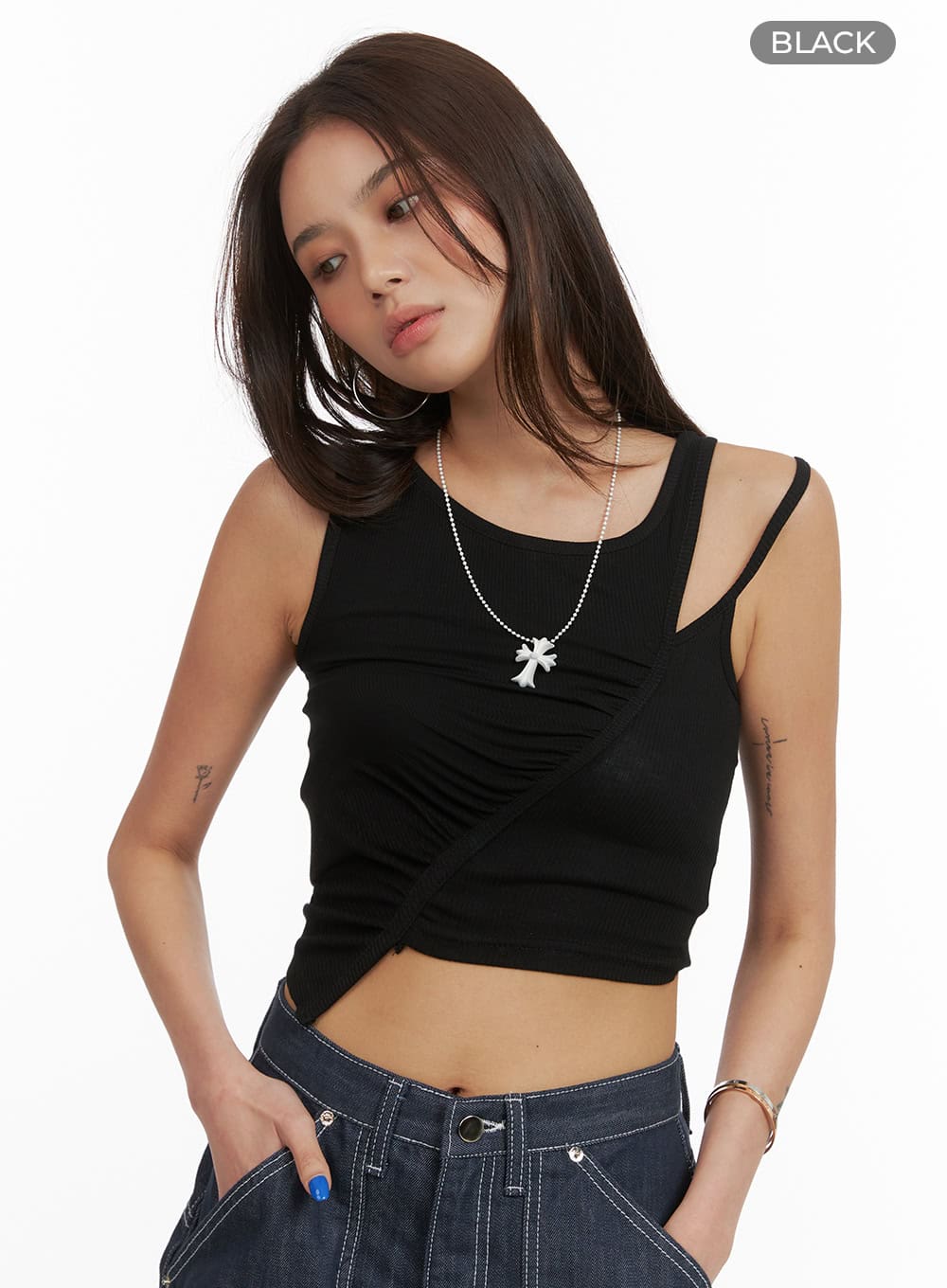 Shirred Crop Sleeveless Top CY424