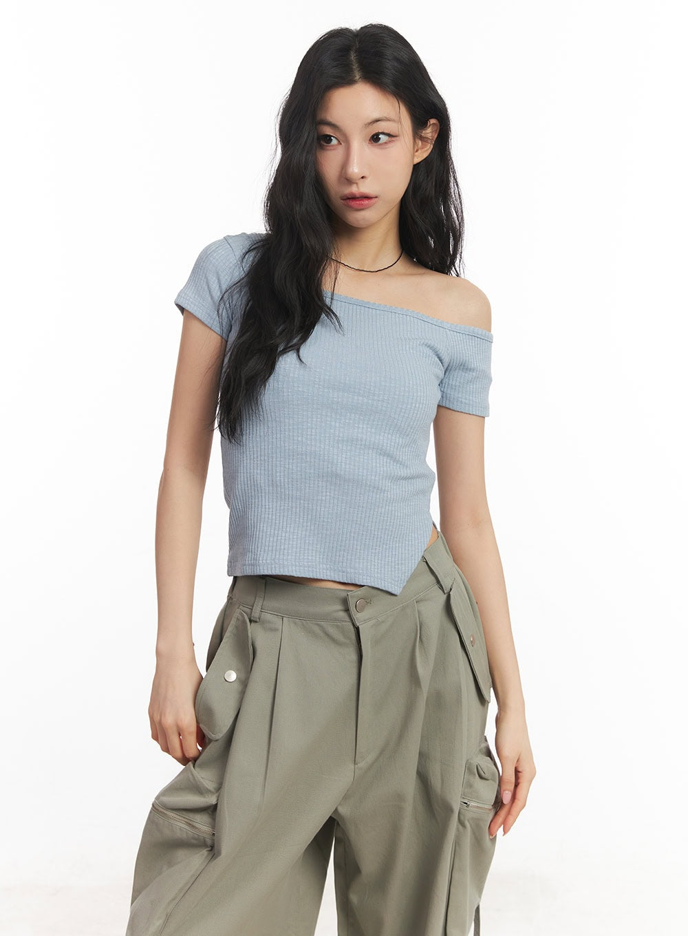 Cotton One-Shoulder Crop Top CA504