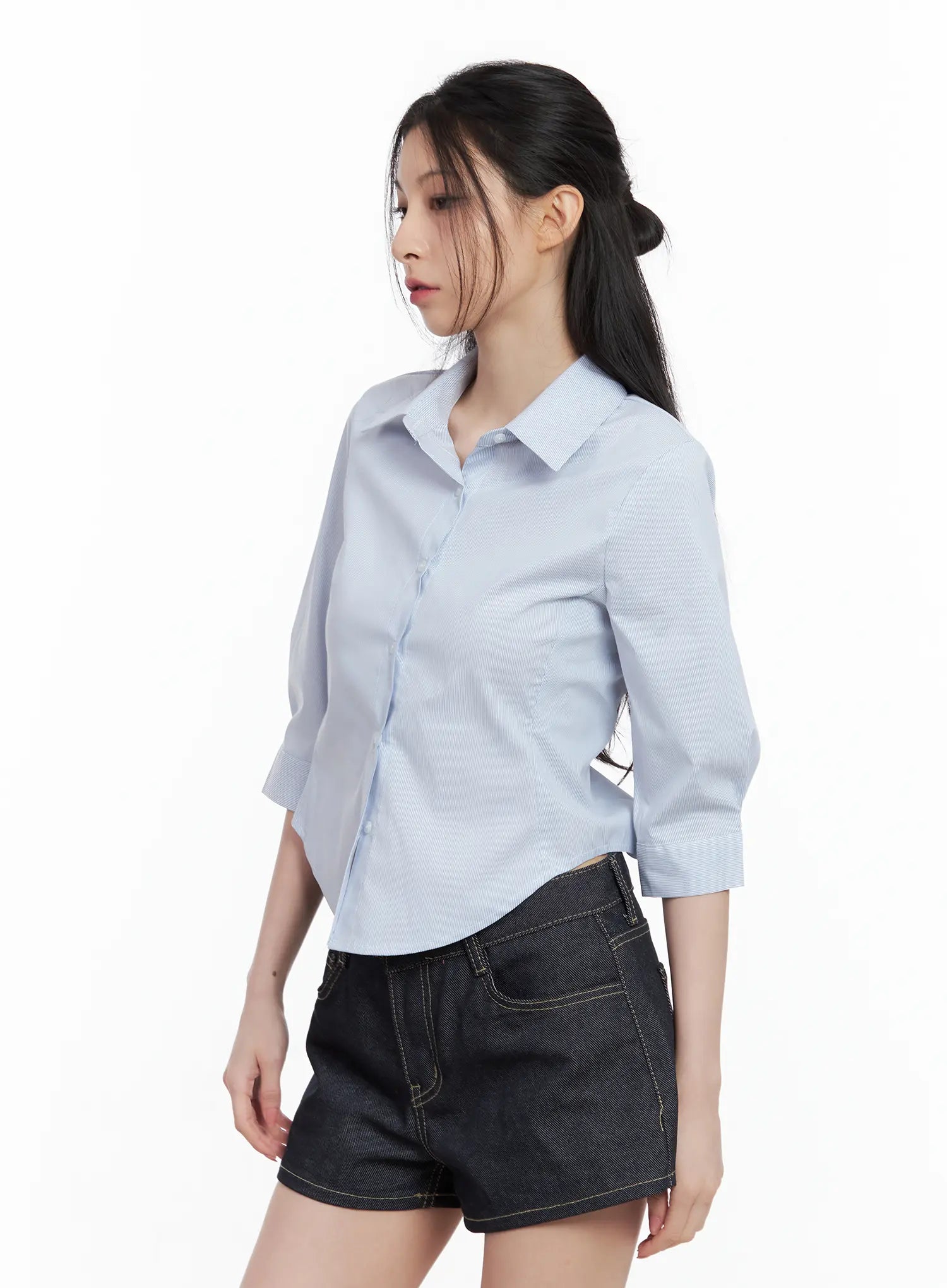 Striped Half-Sleeve Slim-Fit Collared Shirt CL501