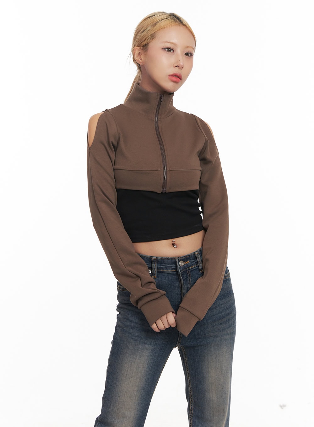 Zip-Up Cut-Out Bolero Top CM506