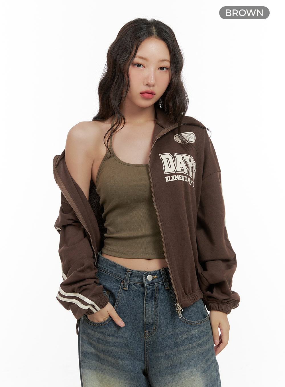 Cozy Lettering Zip-Up Sweatshirt CG423