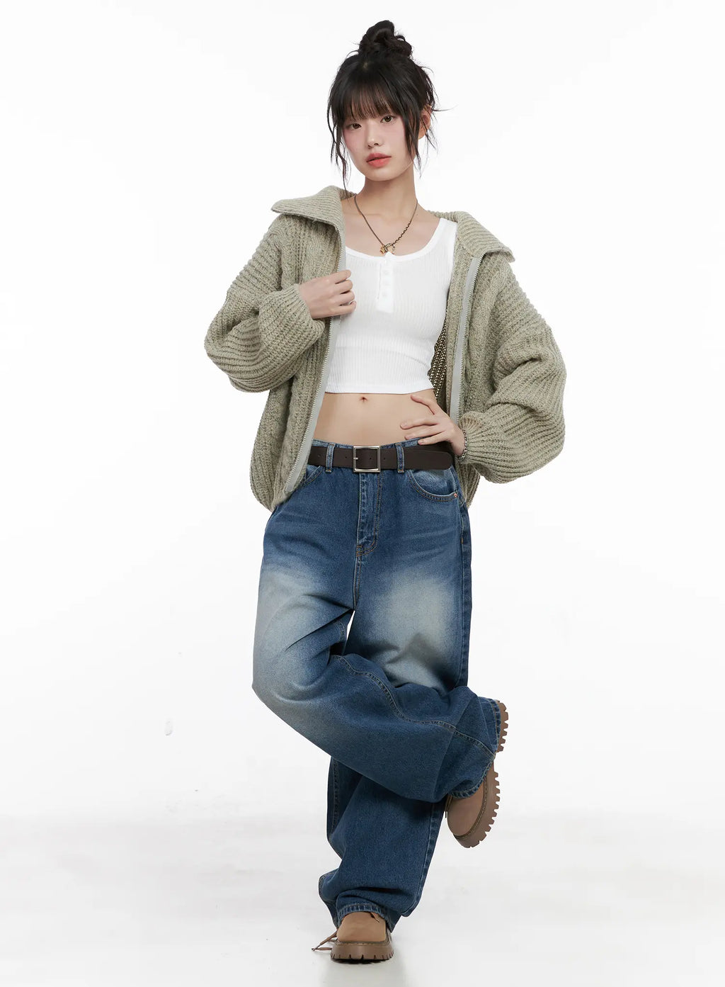 Cable Knit Zip-Up Sweater CG518