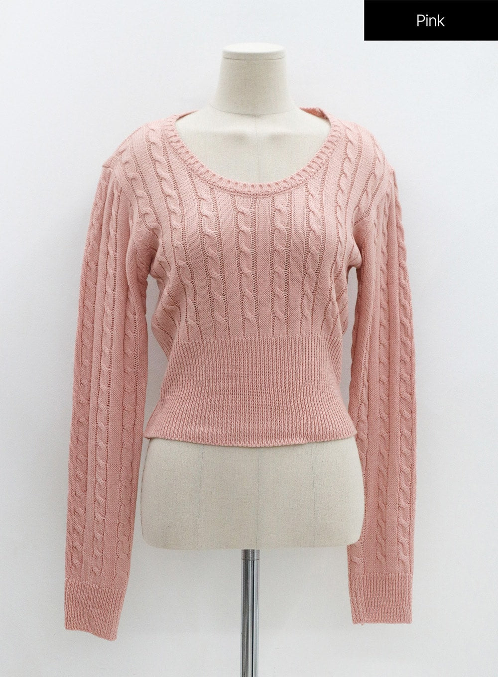 Round Neck Twist Crop Long Sleeve Knit OS26