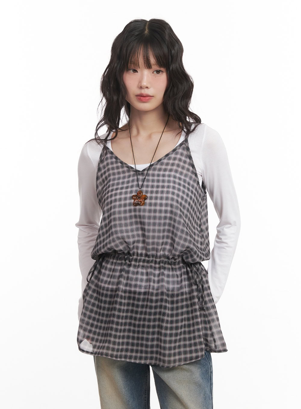 Sheer Checkered Mini Dress CM519