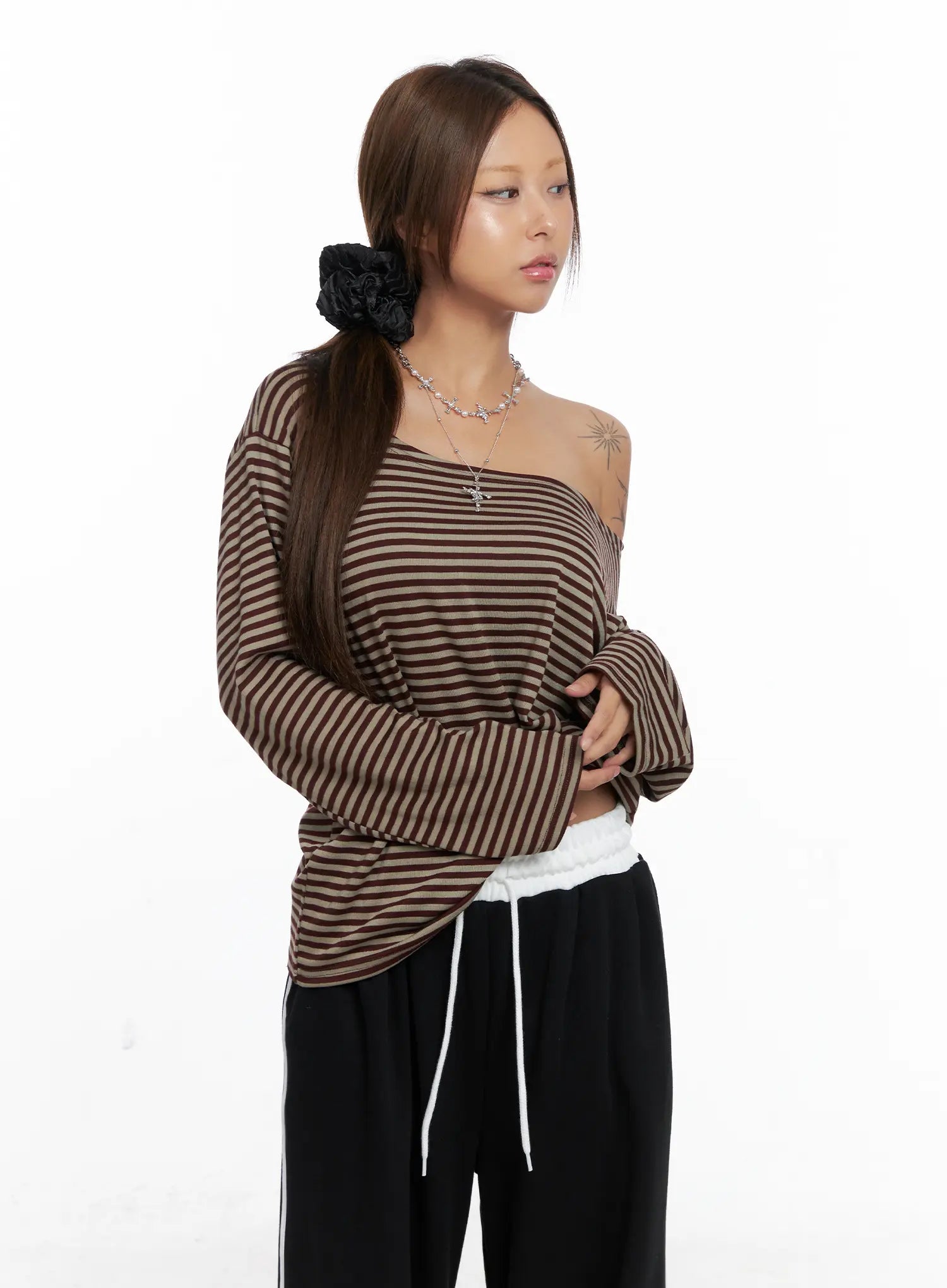 Off-Shoulder Striped Top CS524