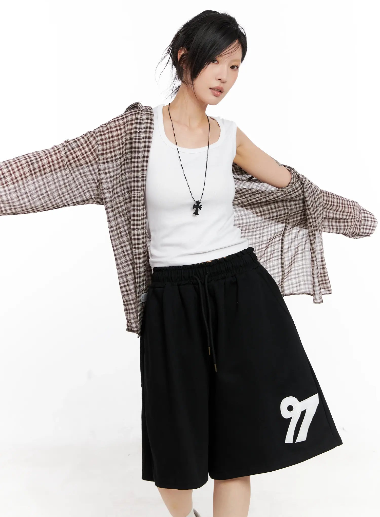 Oversized Plaid Button-Up Shirt CL528