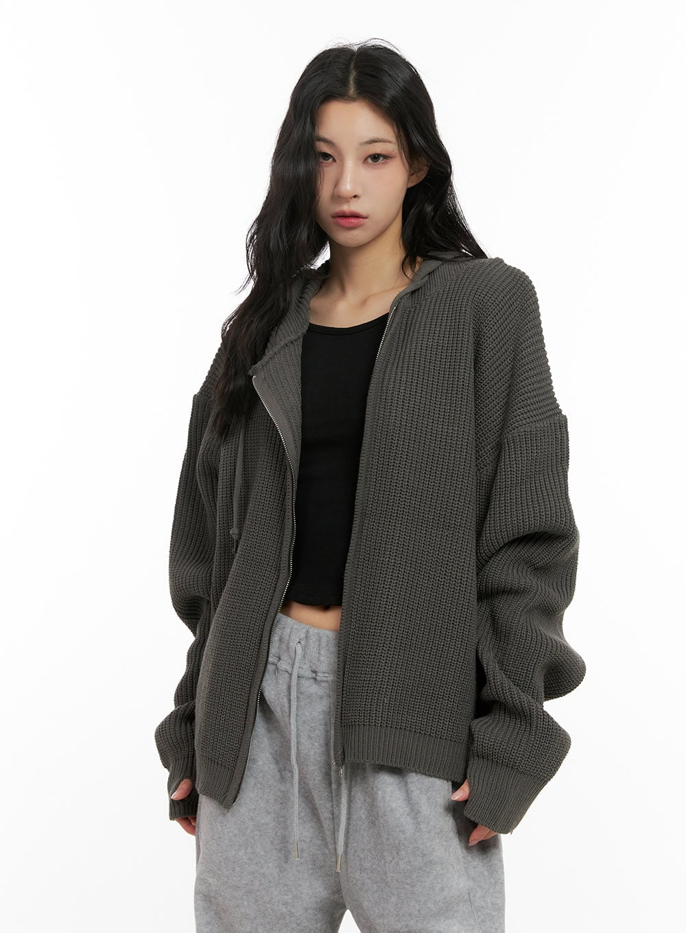 Oversized Knit Hooded Sweater CN416