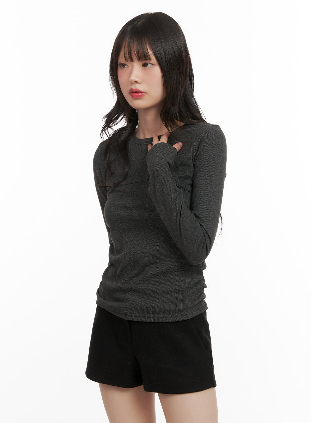 Shirred Slim-Fit Long Sleeve Top CJ506