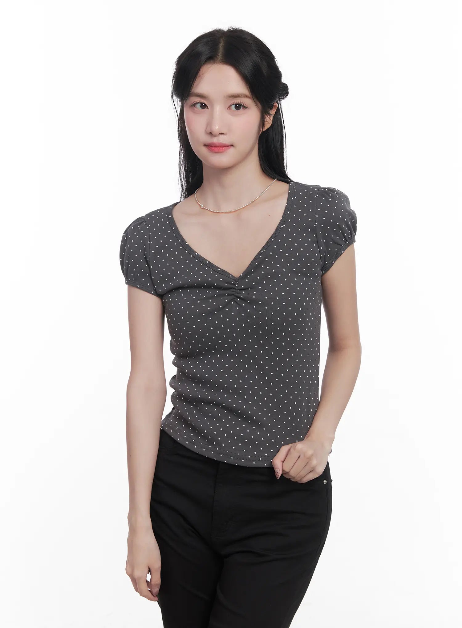 Polka-Dot V-Neck Tee CU525