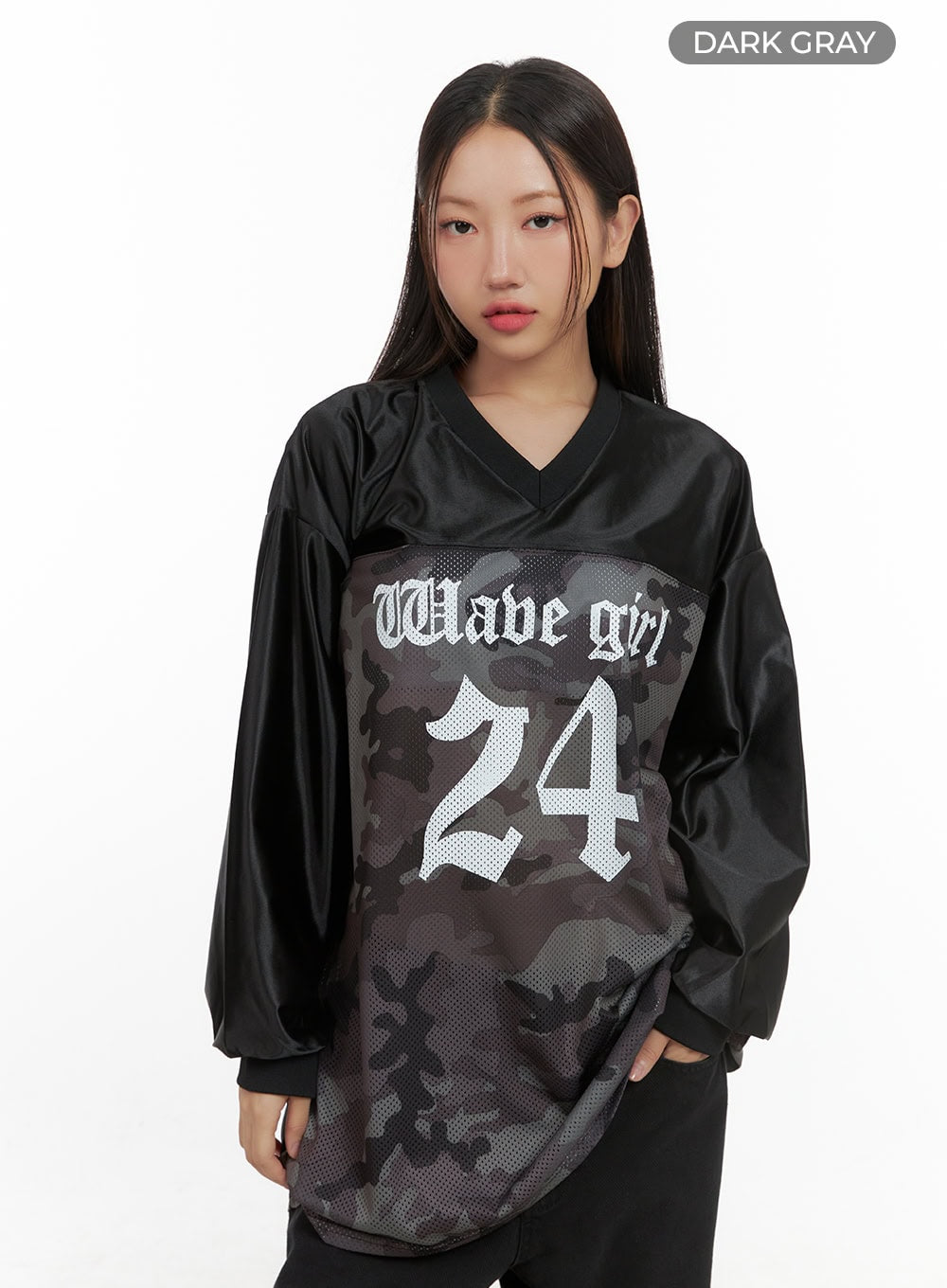 Oversized Camo Print Jersey Long Sleeve CS404