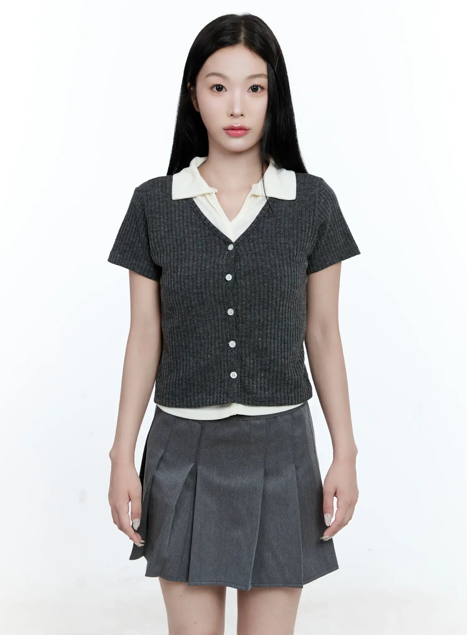 Layered-Collar Cardigan Tee CG511