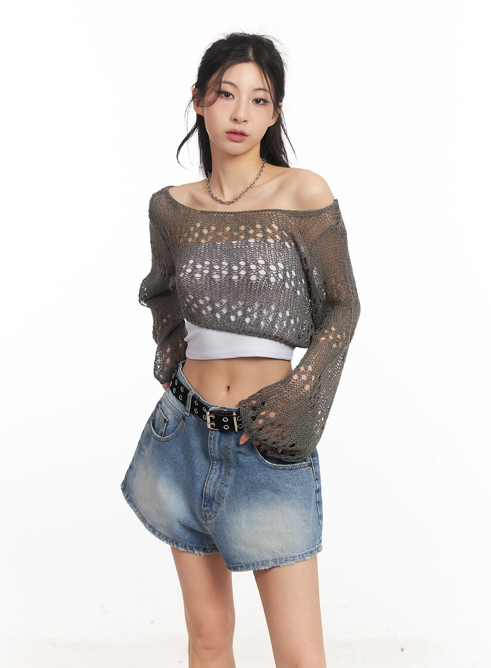 Crochet Micro Knit Sweater CA514