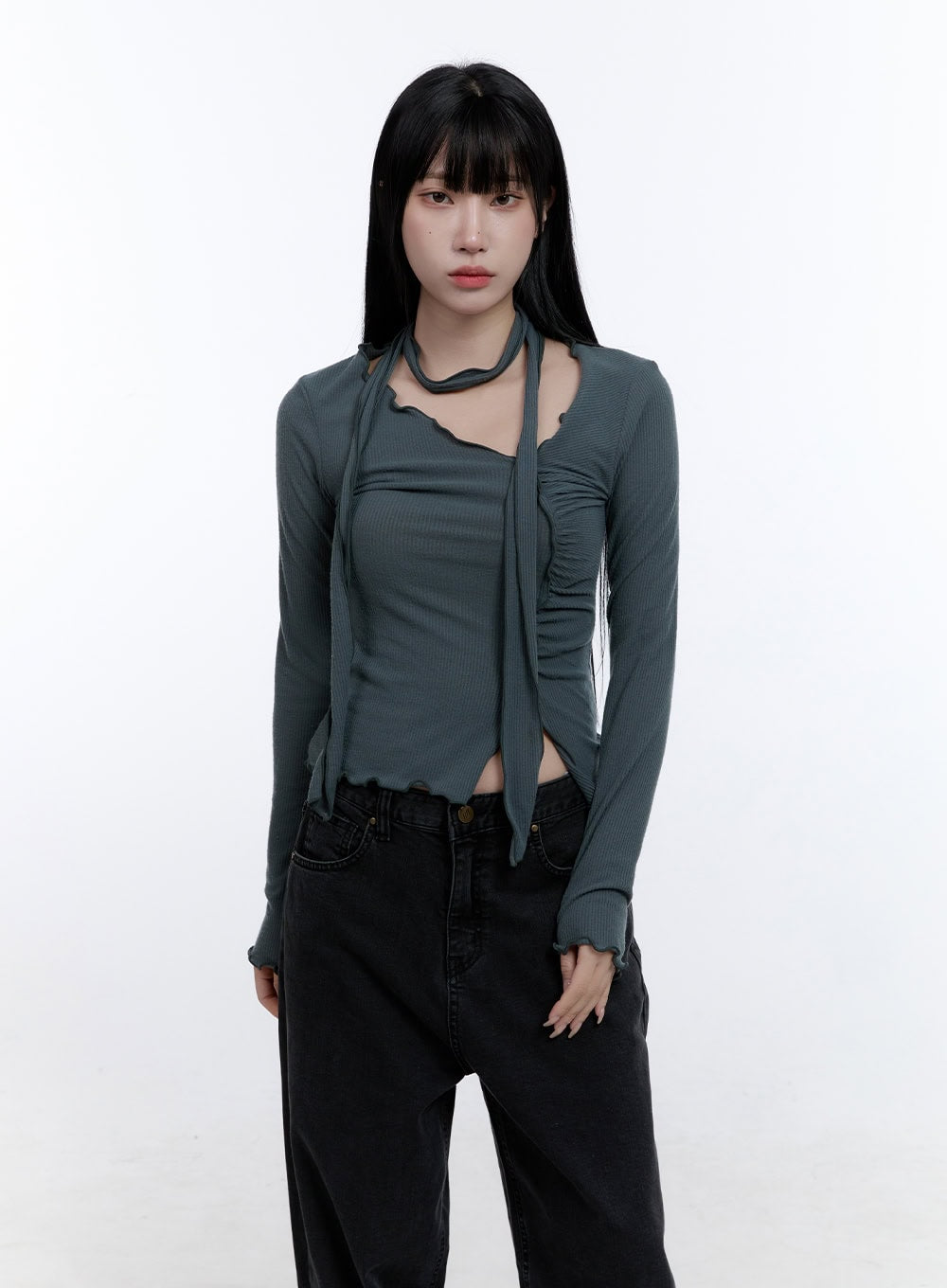 Shirring Detail Slim-Fit Crop Top CD419