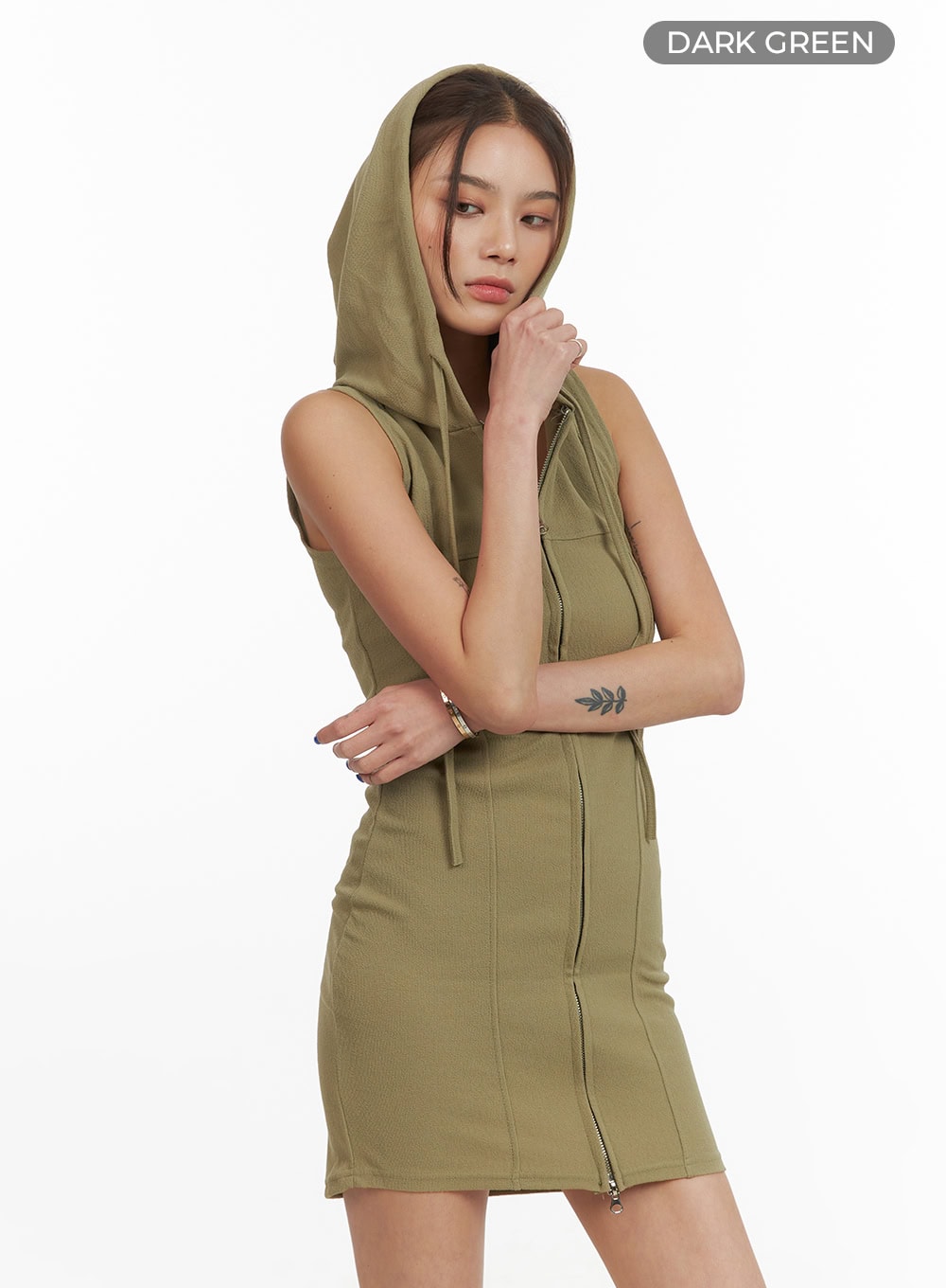Zip-Up Hood Sleeveless Mini Dress CY423