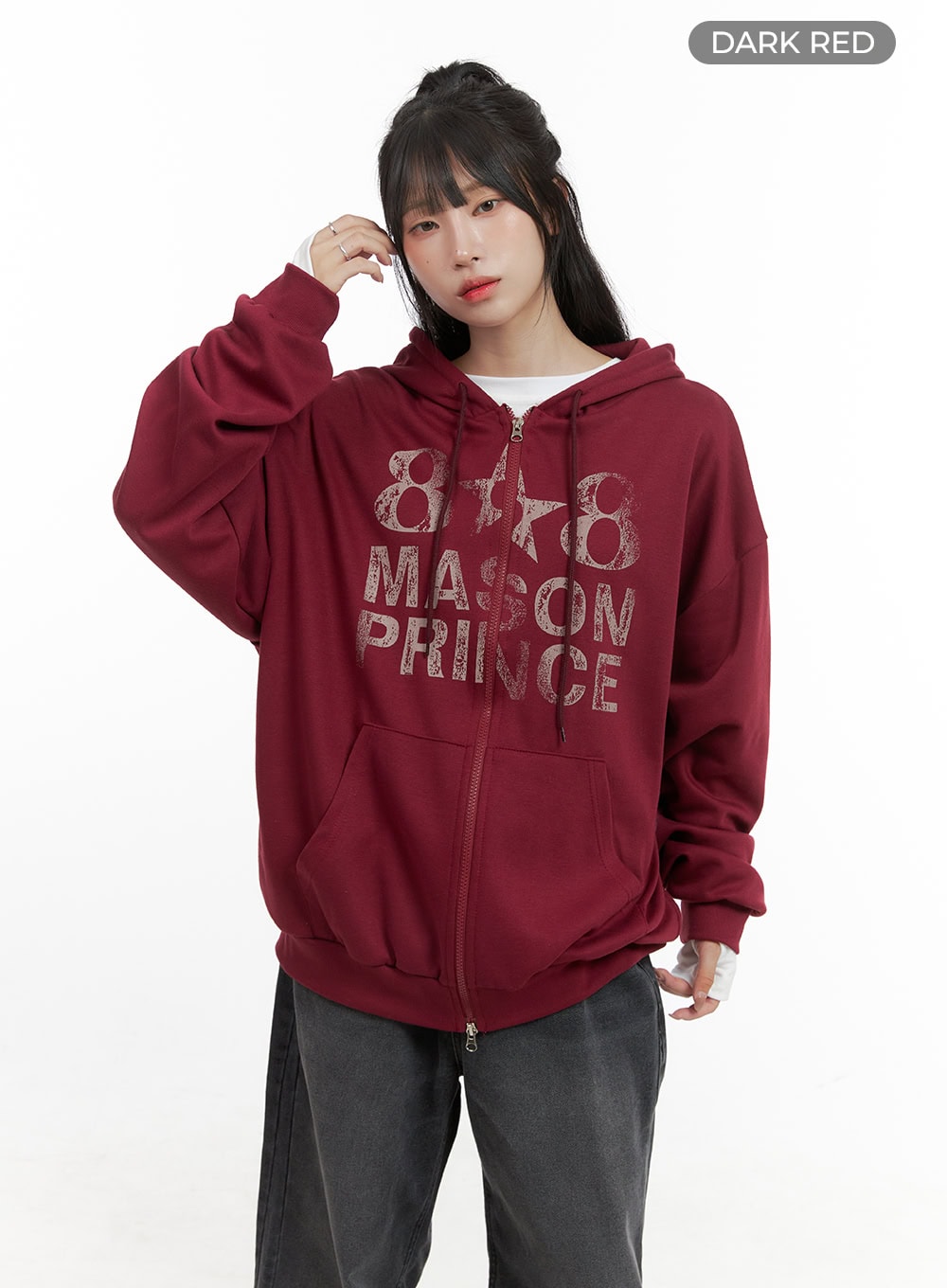 Oversized Lettering Zip-Up Sweat Hoodie CG421