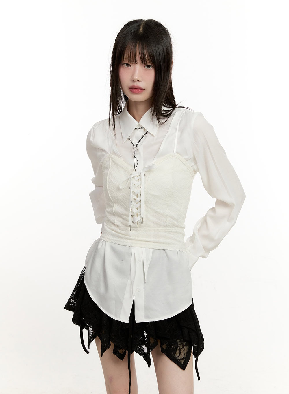 Sheer Floral Lace-Up Corset Cami Top CM513