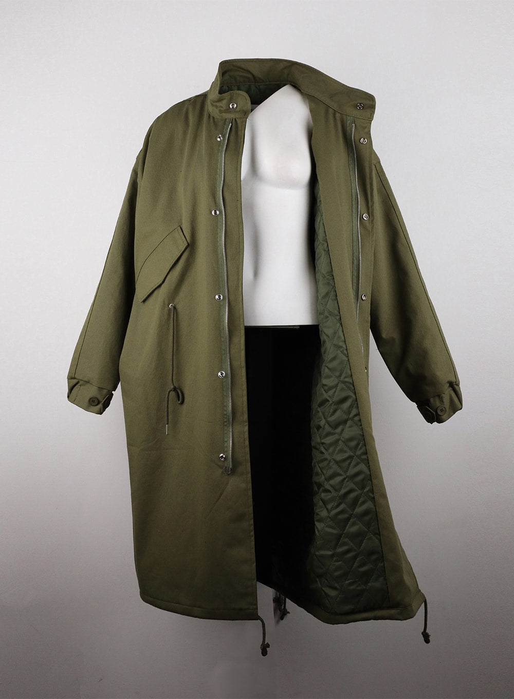 Collar Solid Zipper Drawstring Long Jacket CD328