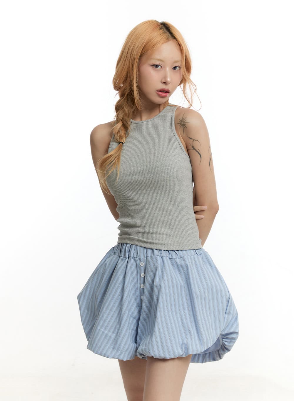 Slim-Fit Ribbed Cropped Tank Top CY505