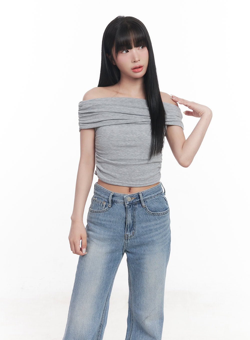 Shirred Off-Shoulder Crop Top CY527