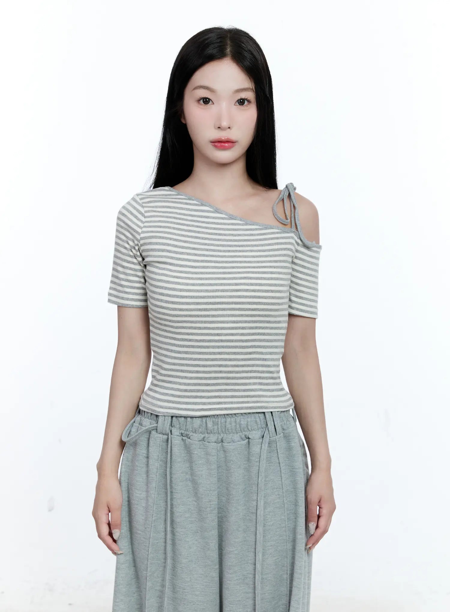 Striped Asymmetric Ribbon Tee CG507