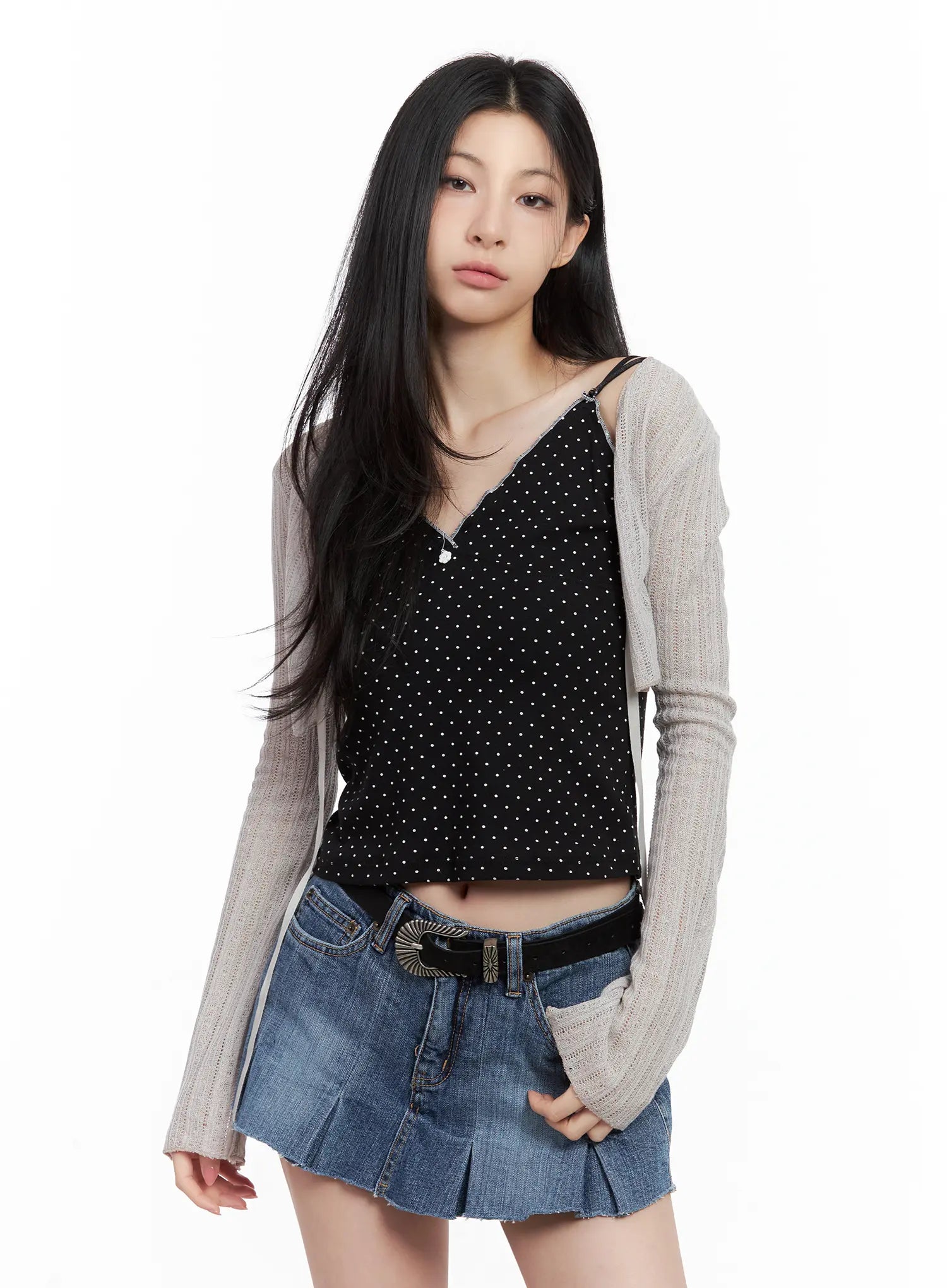 Ribbon Knit Cropped Cardigan CL501