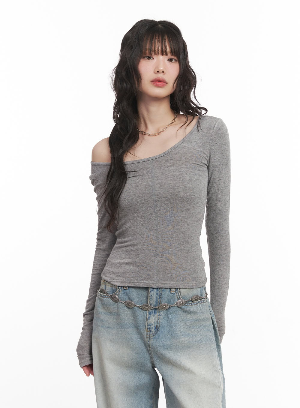 Wool-Blend One-Shoulder Long Sleeve Top CM520